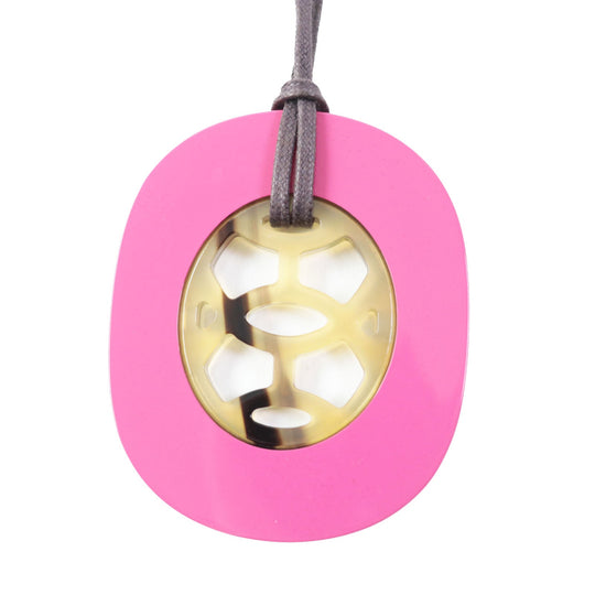HERMES Necklace Buffalo horn, lacquer, leather pink Lift GM Women Used Authentic