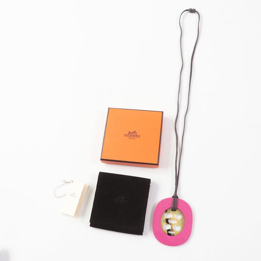 HERMES Necklace Buffalo horn, lacquer, leather pink Lift GM Women Used Authentic