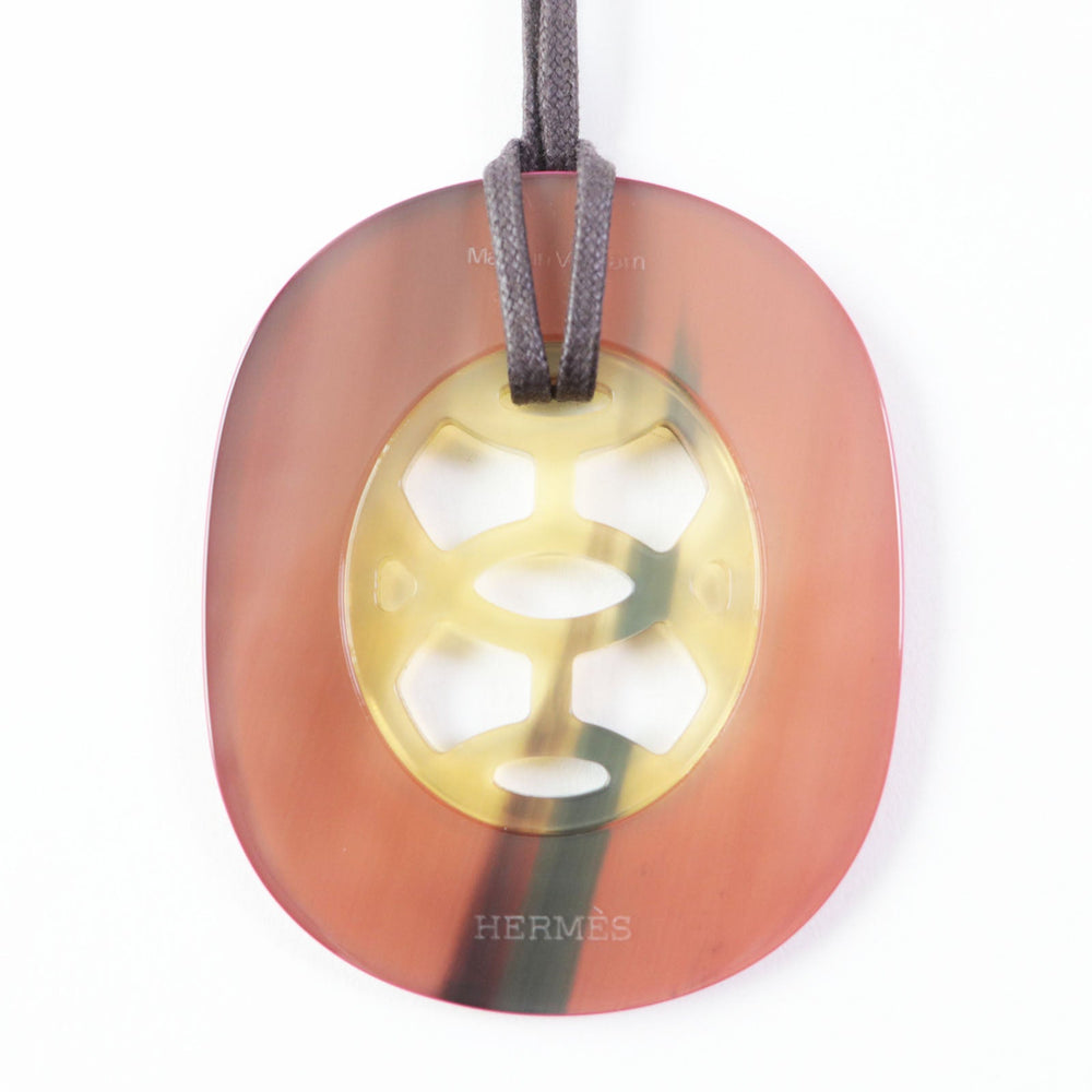 HERMES Necklace Buffalo horn, lacquer, leather pink Lift GM Women Used Authentic