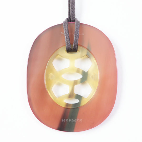 HERMES Necklace Buffalo horn, lacquer, leather pink Lift GM Women Used Authentic