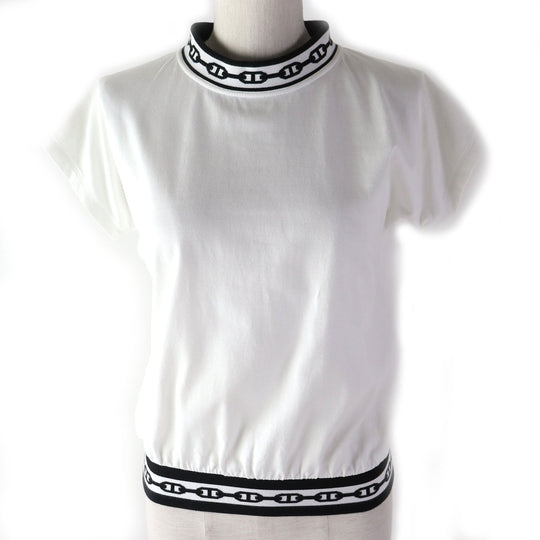 HERMES Short sleeve T-shirt Main: 100% cotton, part: 77% cotton, part: 20% nylon, part: 3% polyurethane White black Women 34 Used Authentic
