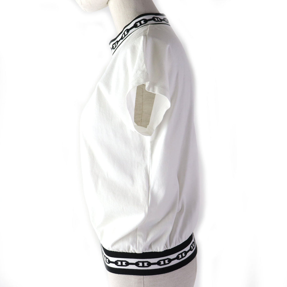 HERMES Short sleeve T-shirt Main: 100% cotton, part: 77% cotton, part: 20% nylon, part: 3% polyurethane White black Women 34 Used Authentic