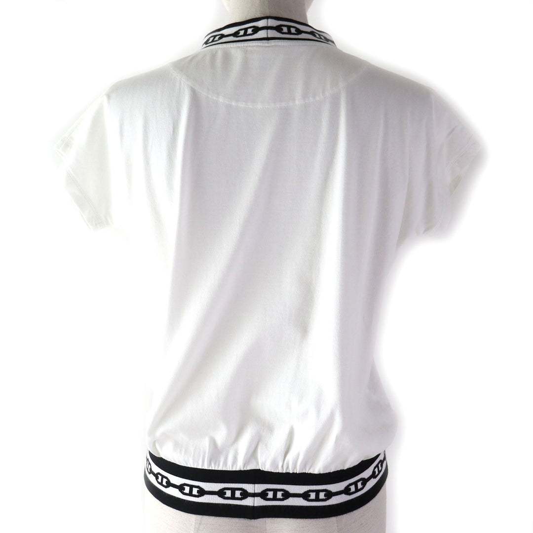 HERMES Short sleeve T-shirt Main: 100% cotton, part: 77% cotton, part: 20% nylon, part: 3% polyurethane White black Women 34 Used Authentic