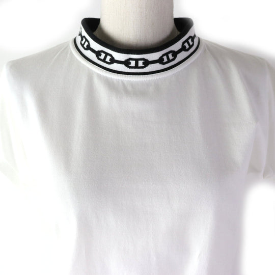 HERMES Short sleeve T-shirt Main: 100% cotton, part: 77% cotton, part: 20% nylon, part: 3% polyurethane White black Women 34 Used Authentic