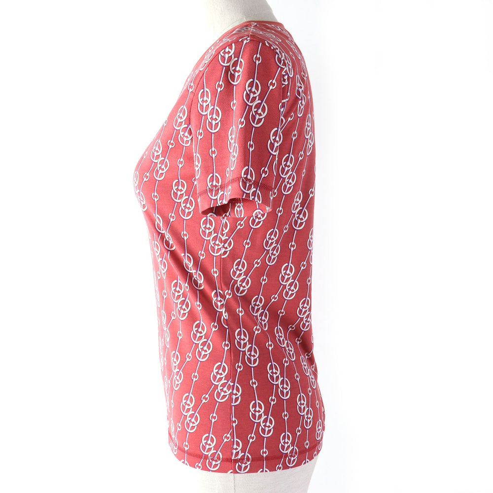 HERMES Short sleeve T-shirt Main: 100% cotton, part: 97% cotton, part: 3% polyurethane Red type Women 34 Used Authentic
