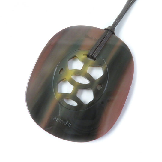 HERMES Necklace Top: Buffalo horn/Lacquer wood String: Waxed cotton Purple brown Lift GM Women Used Authentic