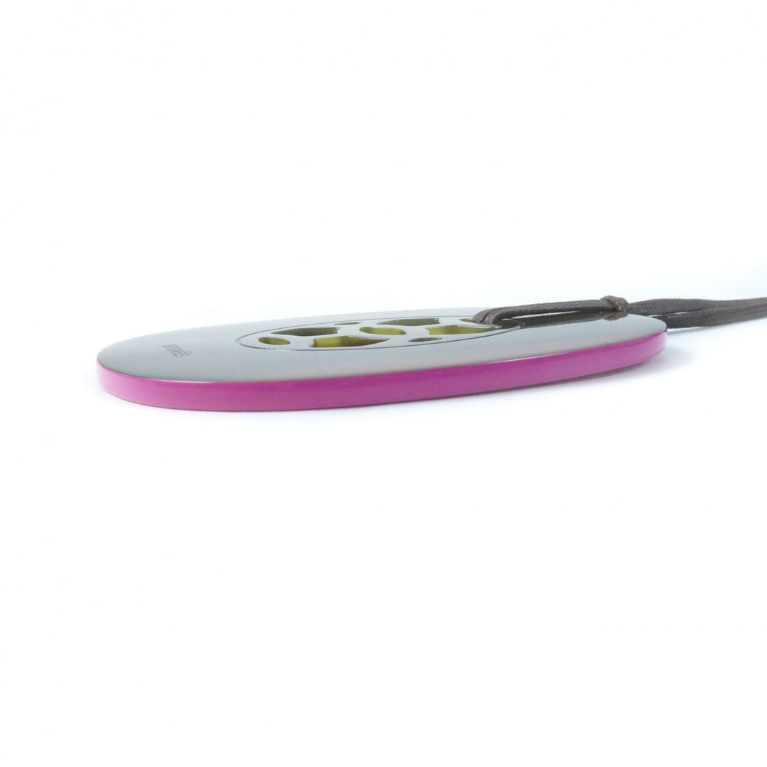 HERMES Necklace Top: Buffalo horn/Lacquer wood String: Waxed cotton Purple brown Lift GM Women Used Authentic