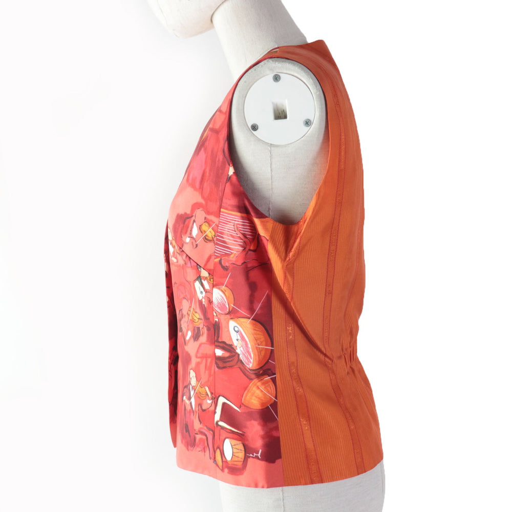 HERMES Vest Main: 100% silk, Main: 100% acetate, Lining: 100% acetate Orange type CONCERTO Concerto Women 38 Used Authentic