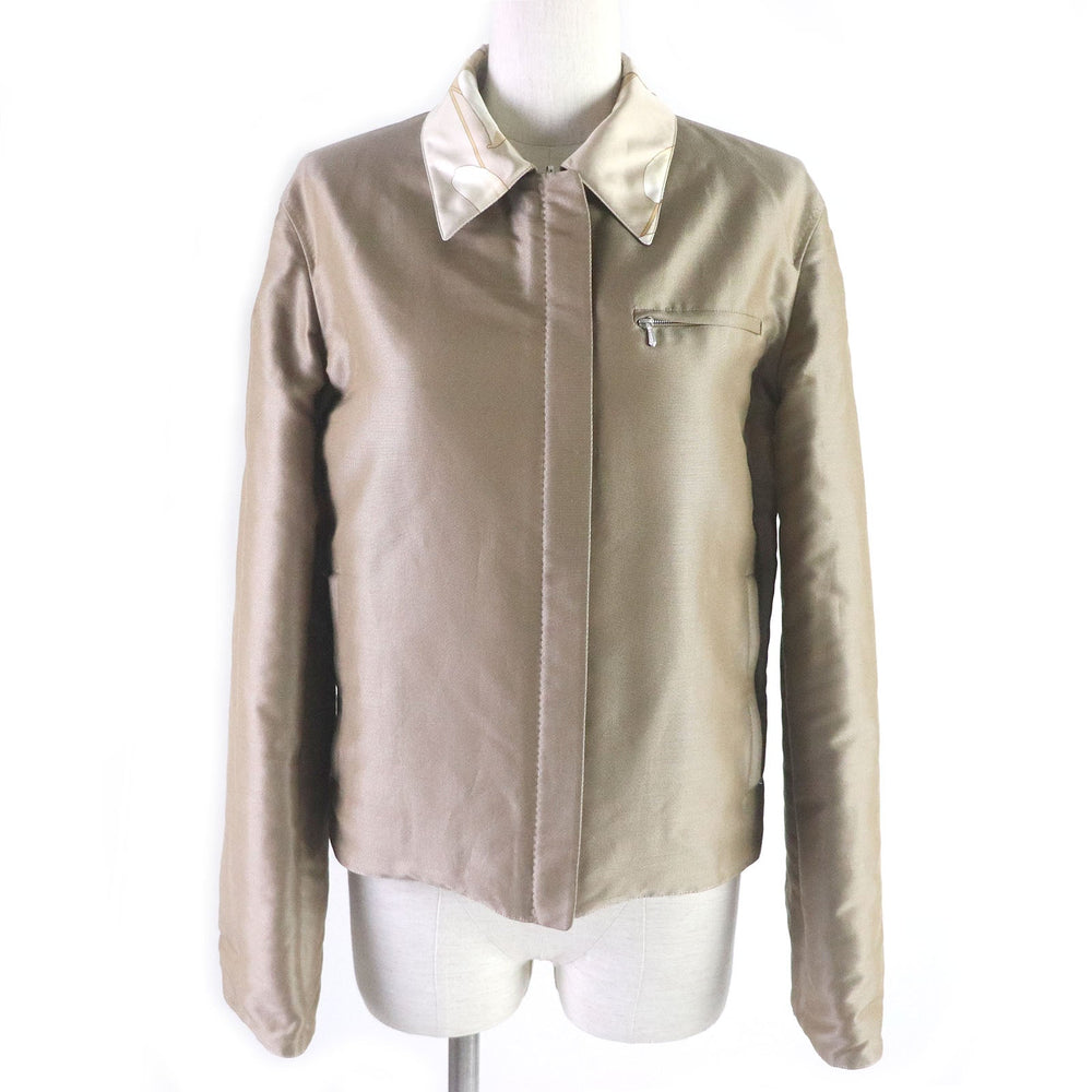 HERMES Blouson Outer: 100% silk, Lining: 75% cotton, Lining: 25% silk, Filling: 100% polyester beige Women Used Authentic