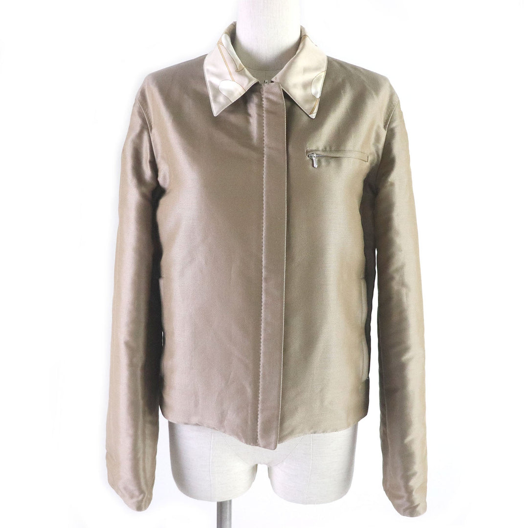 HERMES Blouson Outer: 100% silk, Lining: 75% cotton, Lining: 25% silk, Filling: 100% polyester beige Women Used Authentic