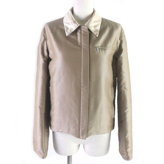 HERMES Blouson Outer: 100% silk, Lining: 75% cotton, Lining: 25% silk, Filling: 100% polyester beige Women Used Authentic