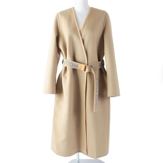 LOUIS VUITTON coat Outer: 99% wool, Outer: 1% silk, Lining: 53% rayon, Lining: 47% cupra, Leather part: sheepskin Synthetic leather part: 100% polyester PVC coating Belt: 99% wool, 1% silk Belt leather part: cowhide beige Women 38 Used Authentic