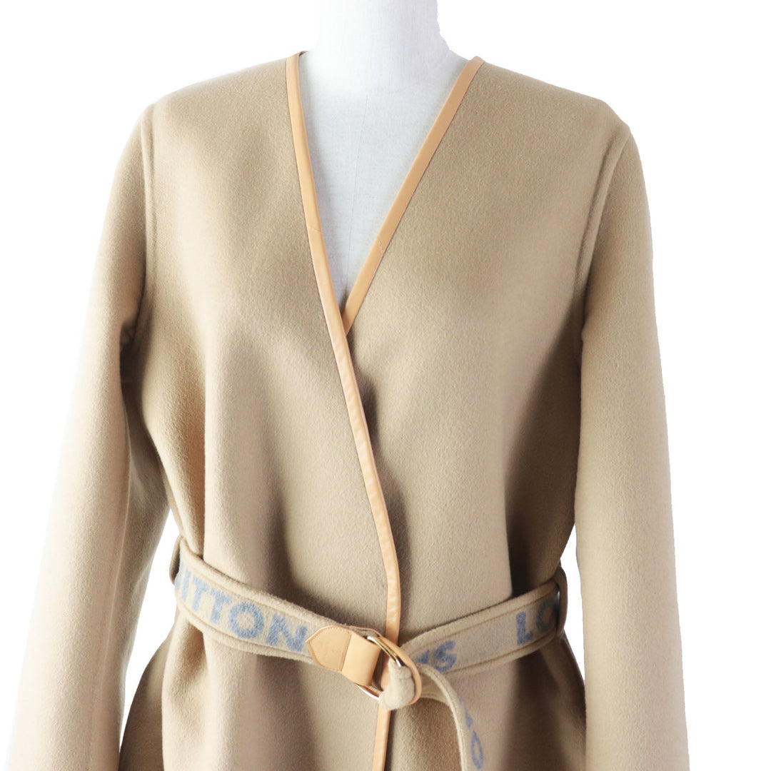 LOUIS VUITTON coat Outer: 99% wool, Outer: 1% silk, Lining: 53% rayon, Lining: 47% cupra, Leather part: sheepskin Synthetic leather part: 100% polyester PVC coating Belt: 99% wool, 1% silk Belt leather part: cowhide beige Women 38 Used Authentic