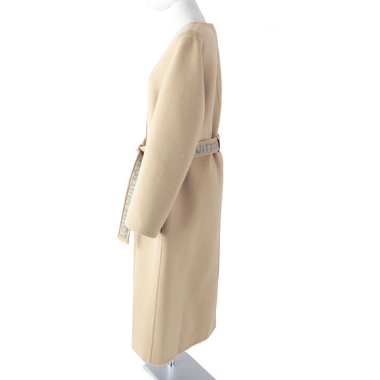 LOUIS VUITTON coat Outer: 99% wool, Outer: 1% silk, Lining: 53% rayon, Lining: 47% cupra, Leather part: sheepskin Synthetic leather part: 100% polyester PVC coating Belt: 99% wool, 1% silk Belt leather part: cowhide beige Women 38 Used Authentic