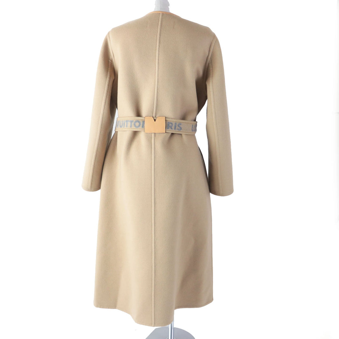 LOUIS VUITTON coat Outer: 99% wool, Outer: 1% silk, Lining: 53% rayon, Lining: 47% cupra, Leather part: sheepskin Synthetic leather part: 100% polyester PVC coating Belt: 99% wool, 1% silk Belt leather part: cowhide beige Women 38 Used Authentic