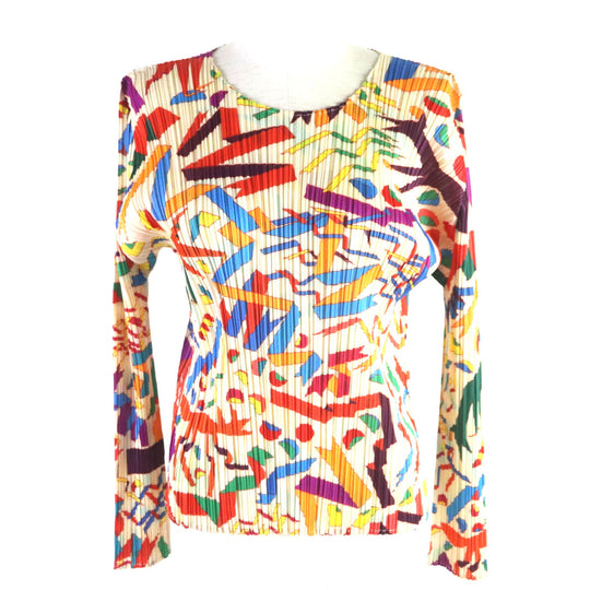 PLEATS PLEASE Cut PP13-JK671 Main: 100% polyester multicolor Ribbon tape animal Pattern CONFETTI Women 3 Used Authentic