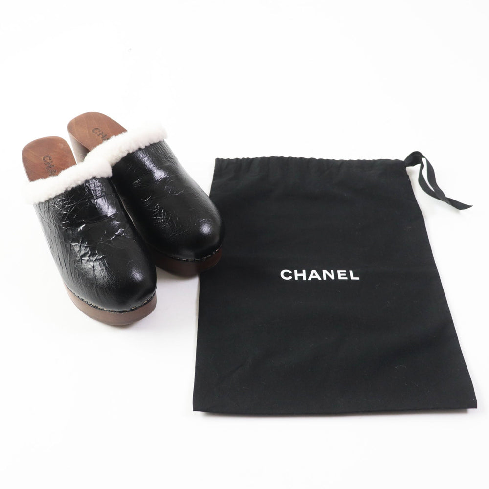 CHANEL Sandals G35368 Sheepskin Wood type Black brown Women 36 Used Authentic