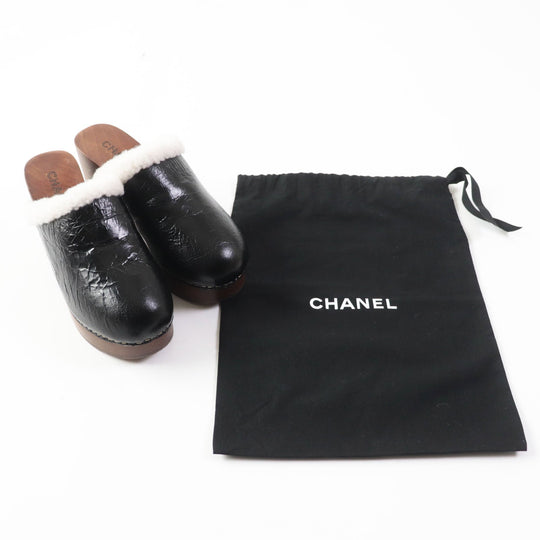 CHANEL Sandals G35368 Sheepskin Wood type Black brown Women 36 Used Authentic