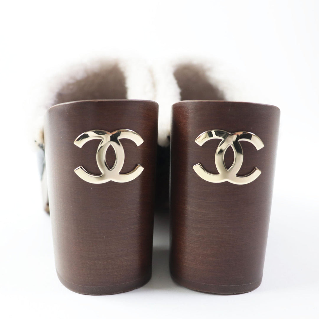 CHANEL Sandals G35368 Sheepskin Wood type Black brown Women 36 Used Authentic