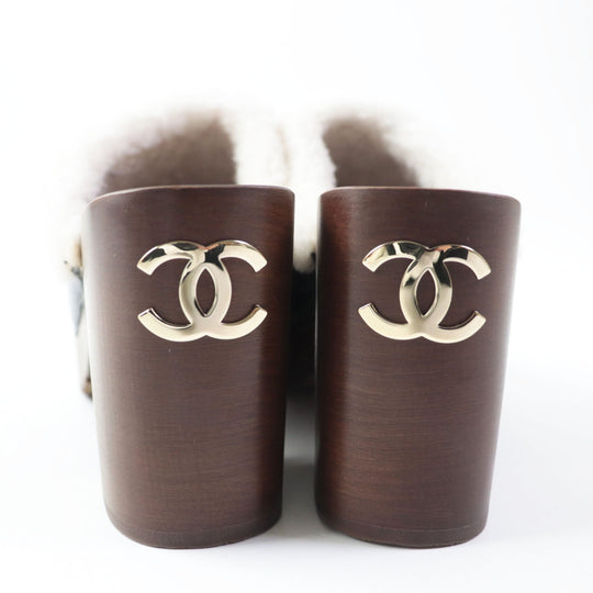 CHANEL Sandals G35368 Sheepskin Wood type Black brown Women 36 Used Authentic
