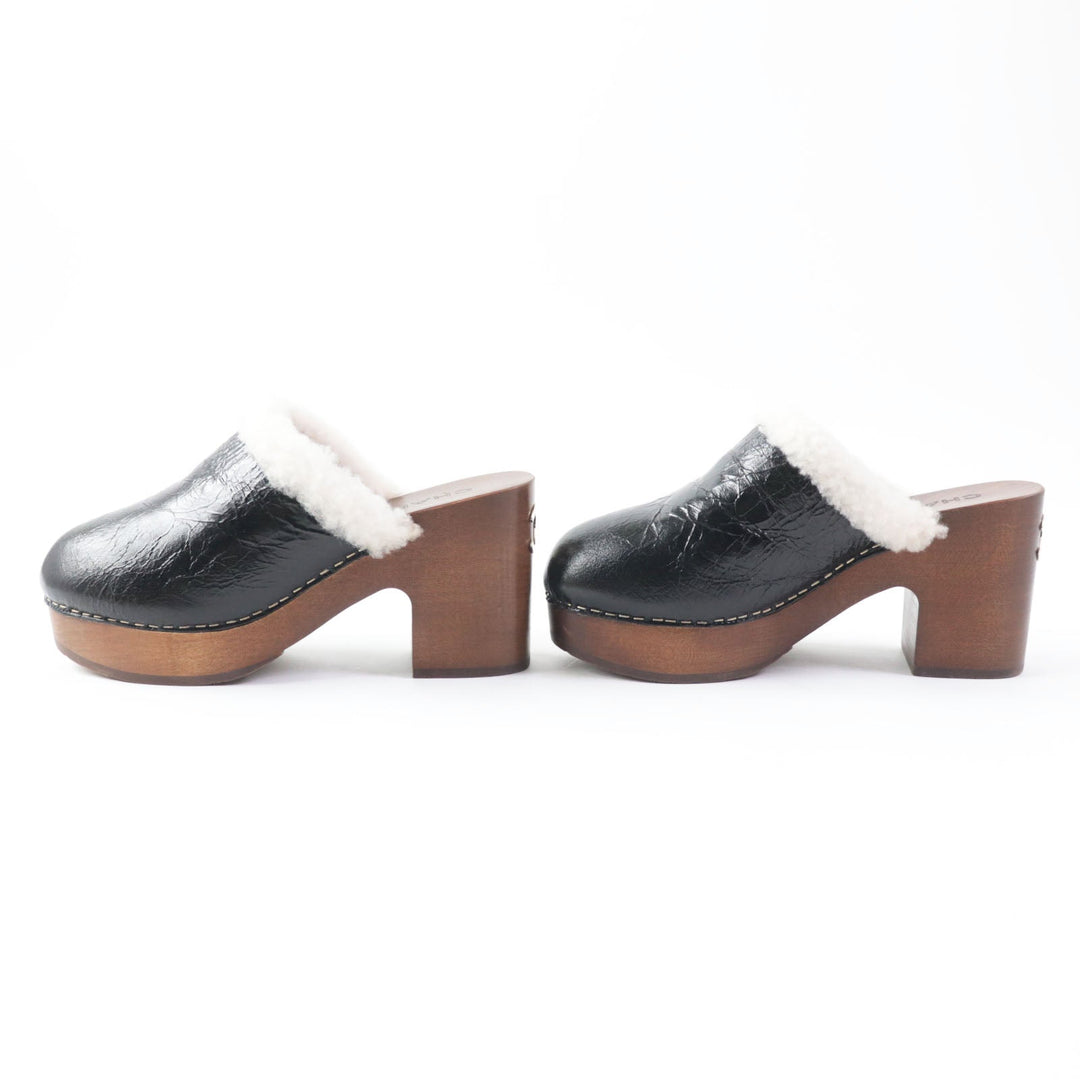 CHANEL Sandals G35368 Sheepskin Wood type Black brown Women 36 Used Authentic
