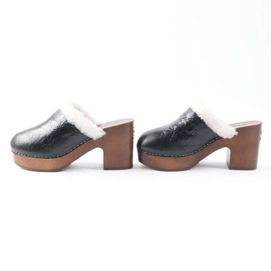 CHANEL Sandals G35368 Sheepskin Wood type Black brown Women 36 Used Authentic