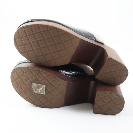 CHANEL Sandals G35368 Sheepskin Wood type Black brown Women 36 Used Authentic