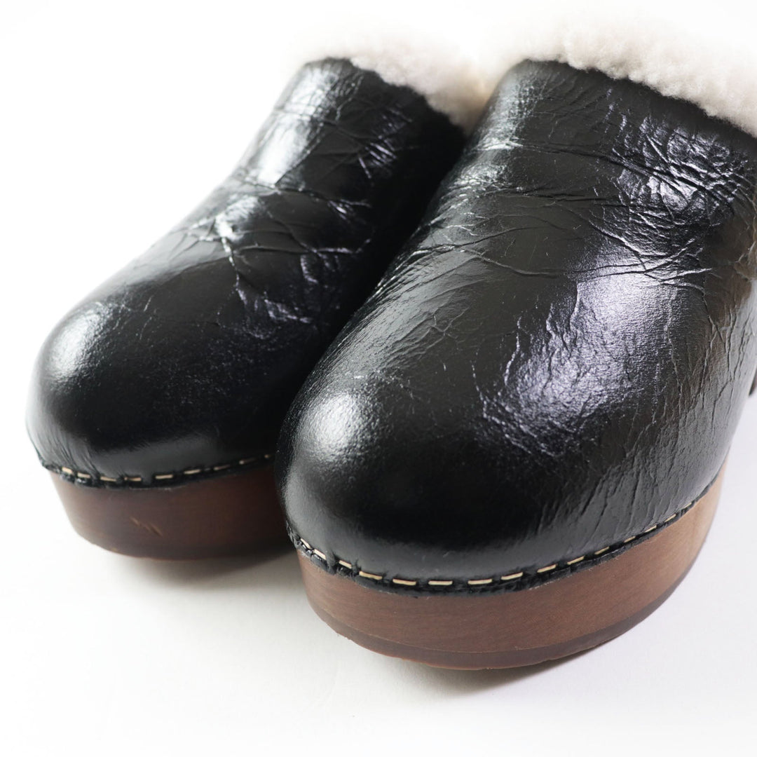 CHANEL Sandals G35368 Sheepskin Wood type Black brown Women 36 Used Authentic