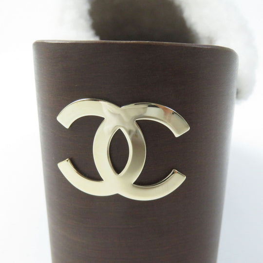 CHANEL Sandals G35368 Sheepskin Wood type Black brown Women 36 Used Authentic