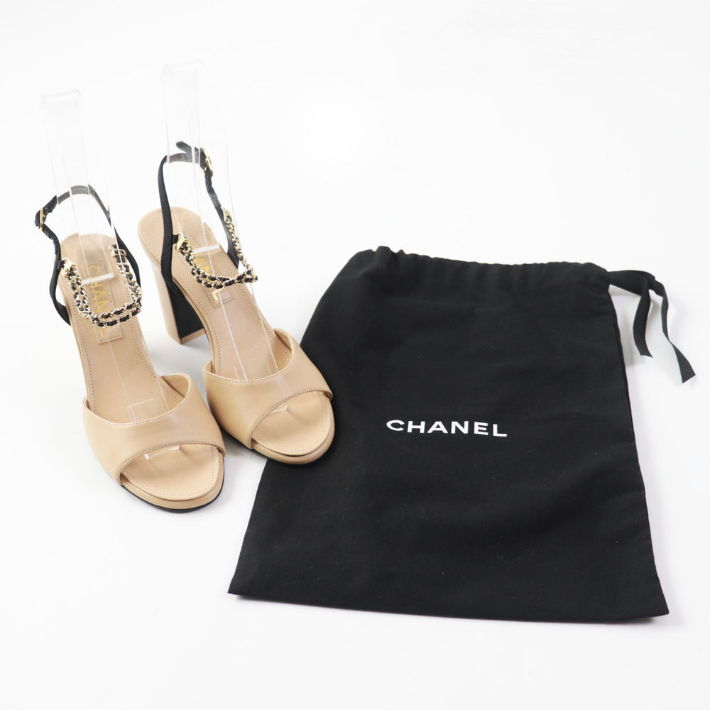 CHANEL Sandals G45093 Main: Leather Beige black Women 36 Used Authentic