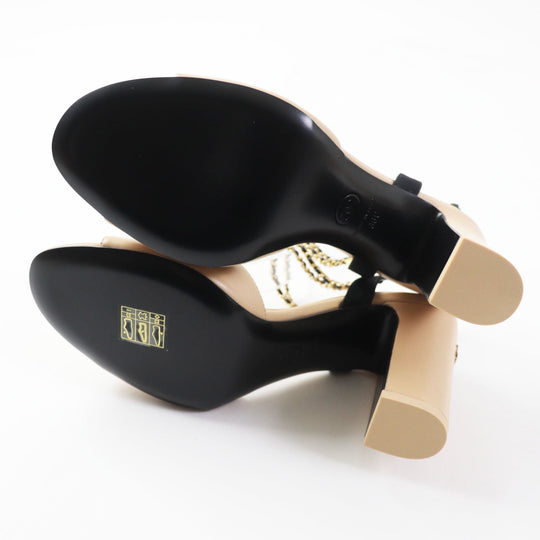 CHANEL Sandals G45093 Main: Leather Beige black Women 36 Used Authentic