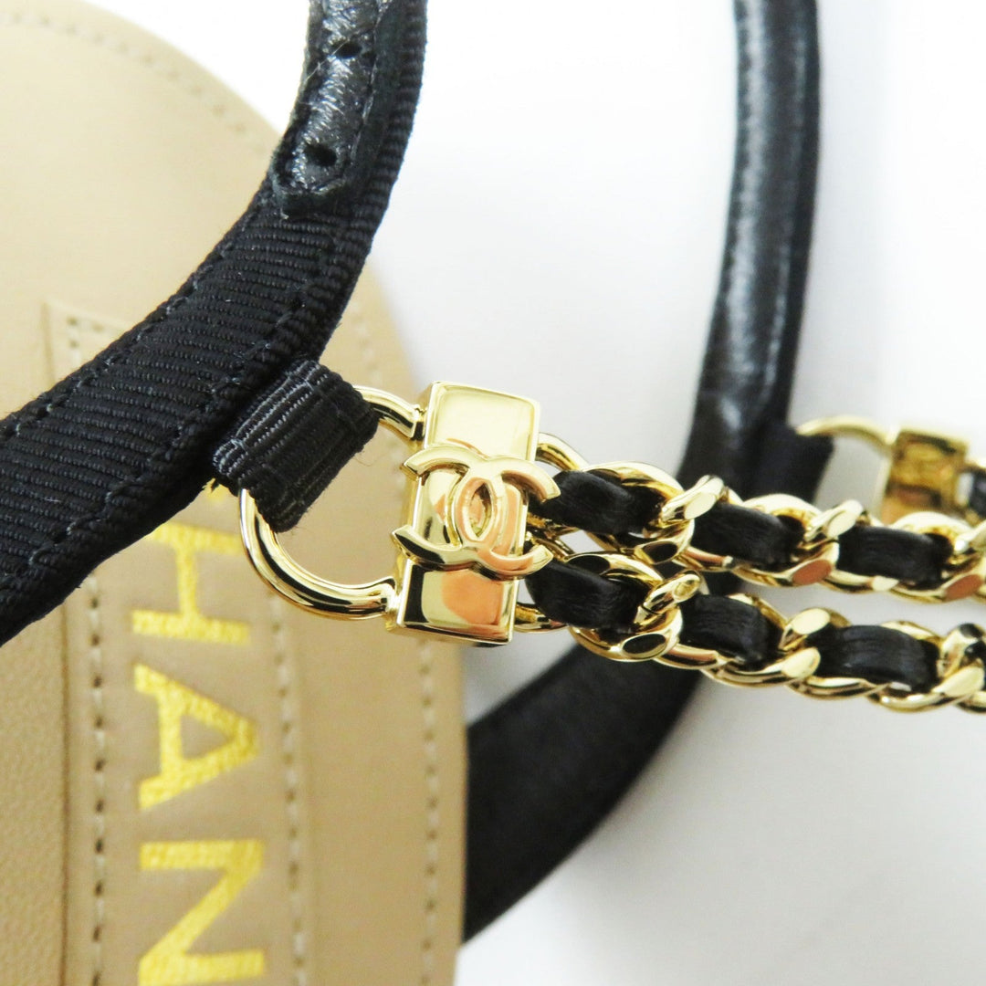 CHANEL Sandals G45093 Main: Leather Beige black Women 36 Used Authentic
