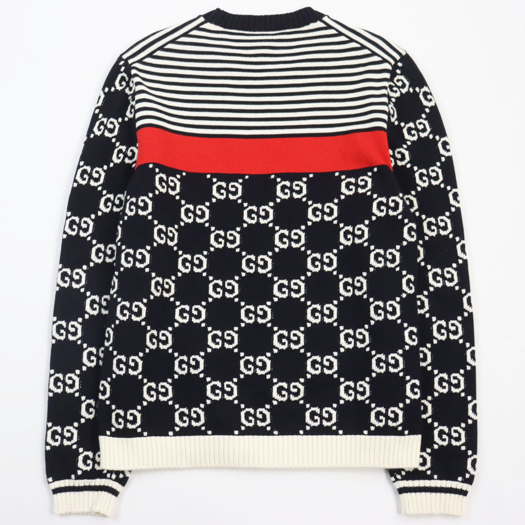GUCCI sweater 496458 Main: 100% cotton Navy off-white mens M Used Authentic