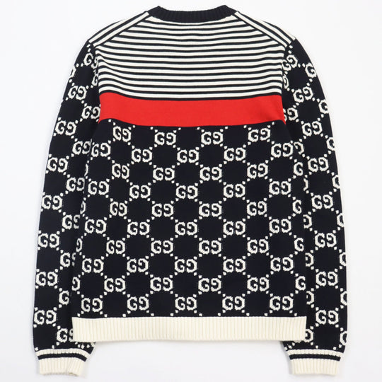 GUCCI sweater 496458 Main: 100% cotton Navy off-white mens M Used Authentic