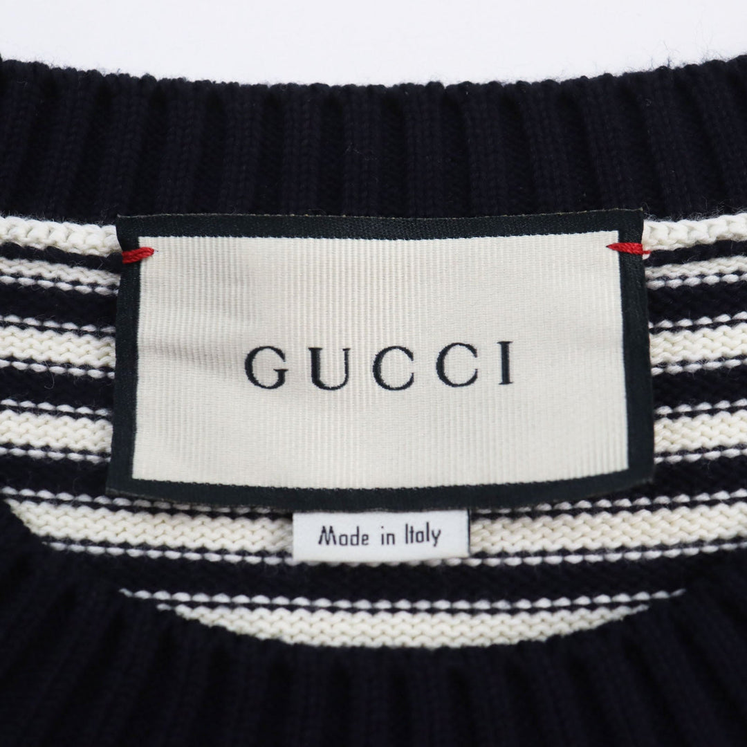GUCCI sweater 496458 Main: 100% cotton Navy off-white mens M Used Authentic