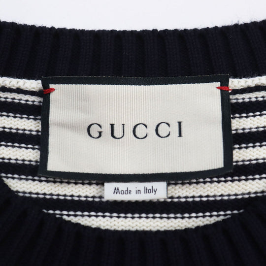 GUCCI sweater 496458 Main: 100% cotton Navy off-white mens M Used Authentic