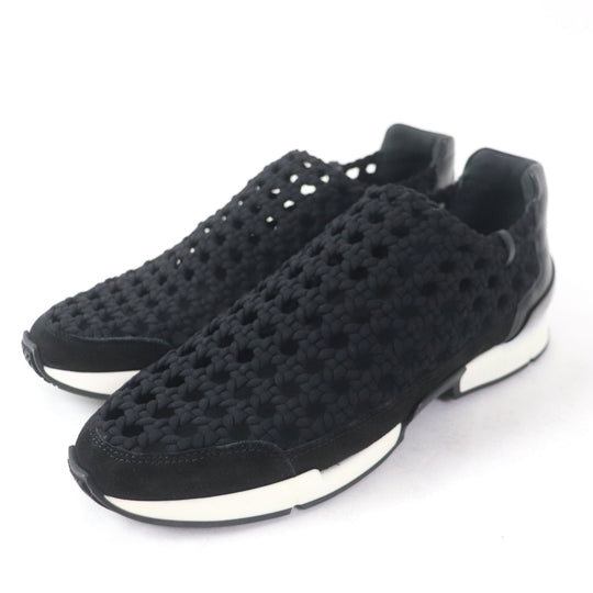 HERMES Leather shoes leather black Mesh slip-on Women 36 1/2 Used Authentic