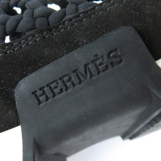 HERMES Leather shoes leather black Mesh slip-on Women 36 1/2 Used Authentic