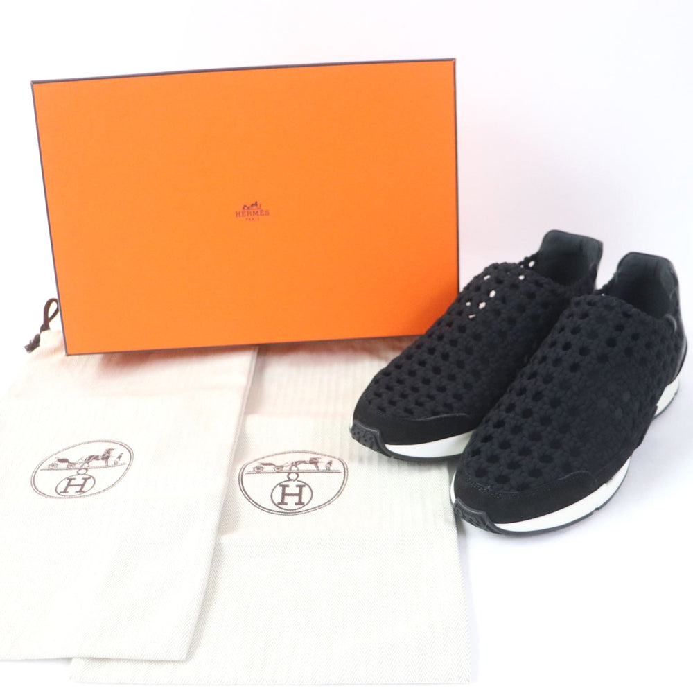 HERMES Leather shoes leather black Mesh slip-on Women 36 1/2 Used Authentic