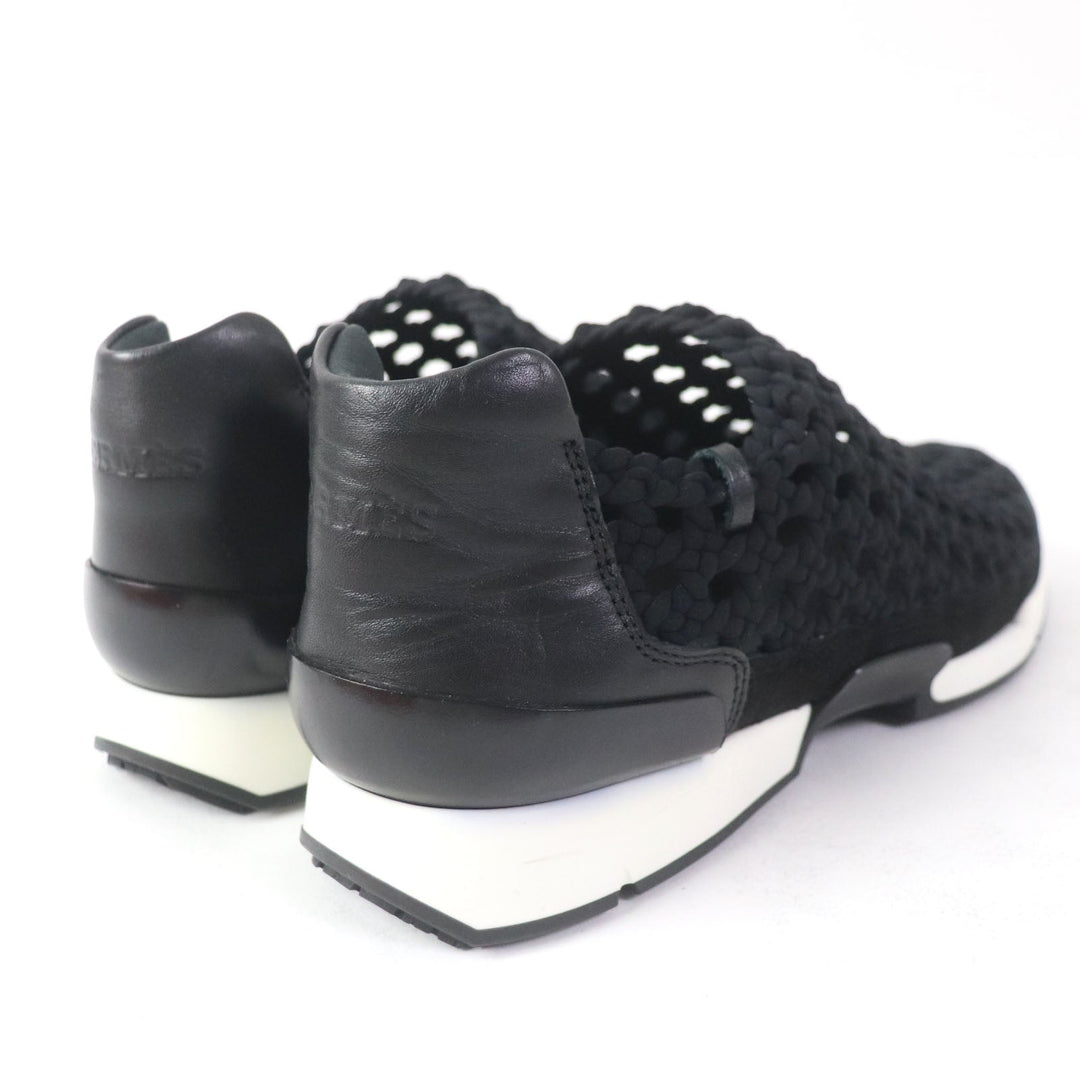 HERMES Leather shoes leather black Mesh slip-on Women 36 1/2 Used Authentic