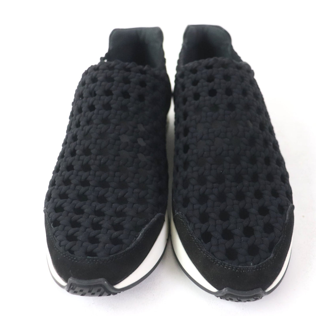 HERMES Leather shoes leather black Mesh slip-on Women 36 1/2 Used Authentic