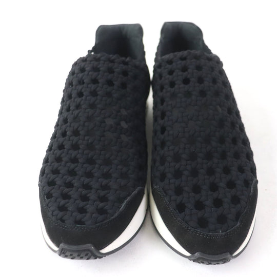 HERMES Leather shoes leather black Mesh slip-on Women 36 1/2 Used Authentic