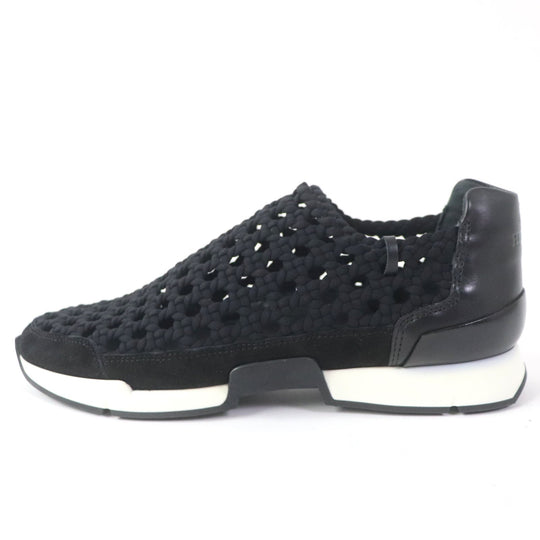 HERMES Leather shoes leather black Mesh slip-on Women 36 1/2 Used Authentic