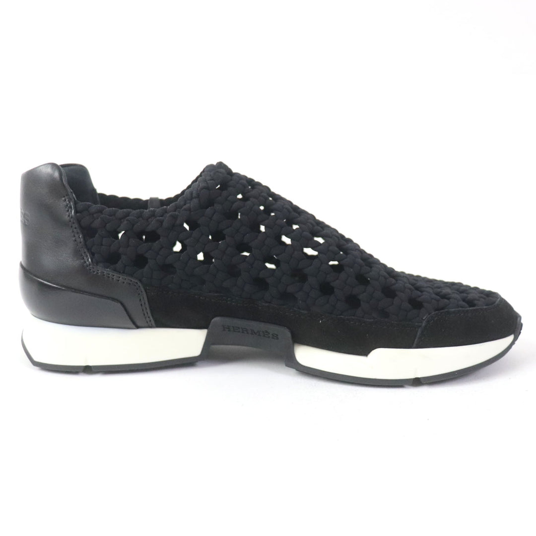 HERMES Leather shoes leather black Mesh slip-on Women 36 1/2 Used Authentic