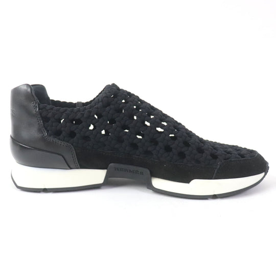 HERMES Leather shoes leather black Mesh slip-on Women 36 1/2 Used Authentic