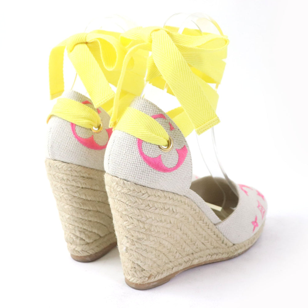LOUIS VUITTON Sandals canvas multicolor Espadrille sandals Wedge sole Starboard Lines Women 37 1/2 Used Authentic