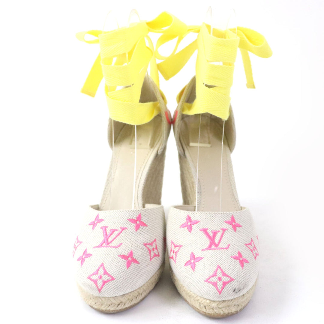 LOUIS VUITTON Sandals canvas multicolor Espadrille sandals Wedge sole Starboard Lines Women 37 1/2 Used Authentic