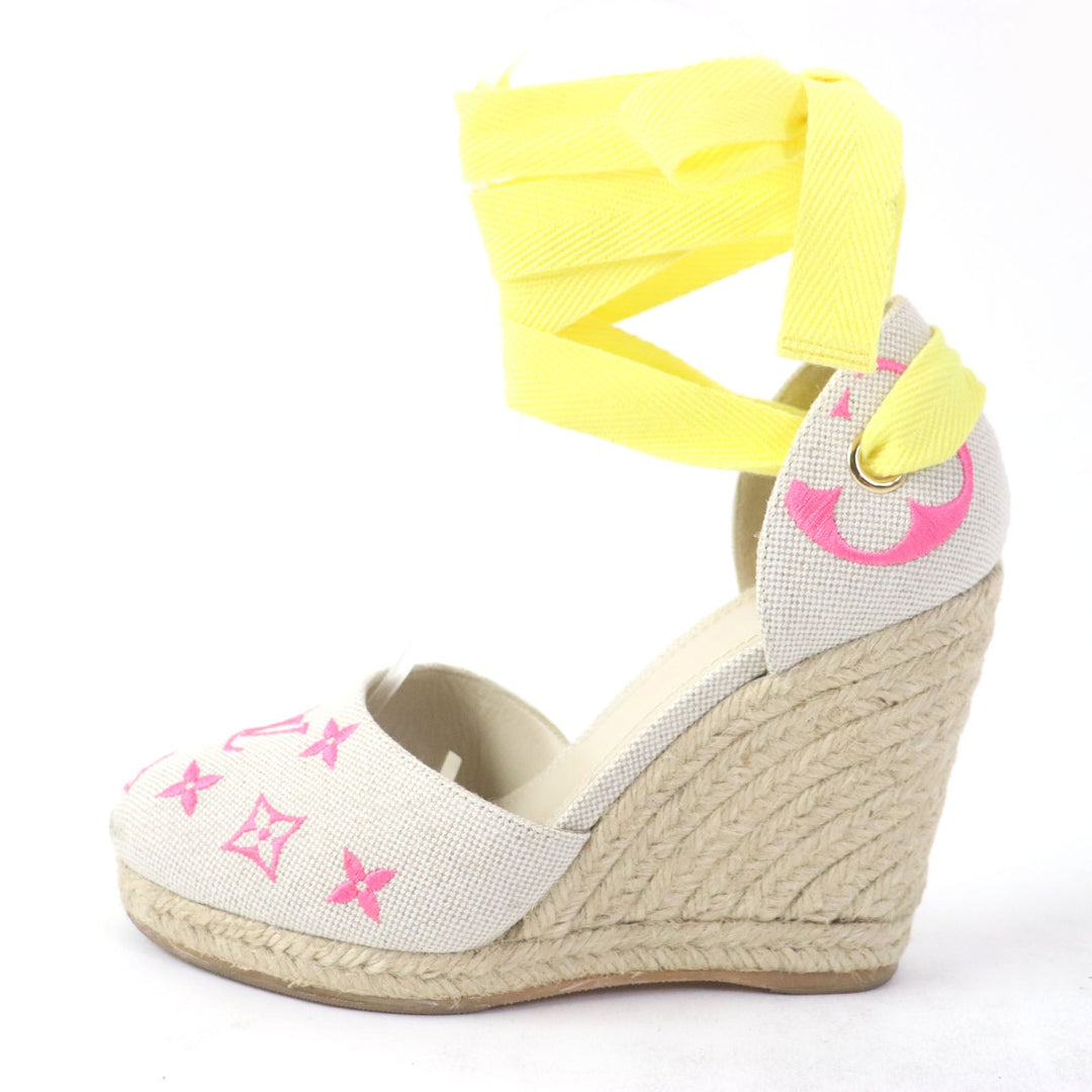 LOUIS VUITTON Sandals canvas multicolor Espadrille sandals Wedge sole Starboard Lines Women 37 1/2 Used Authentic