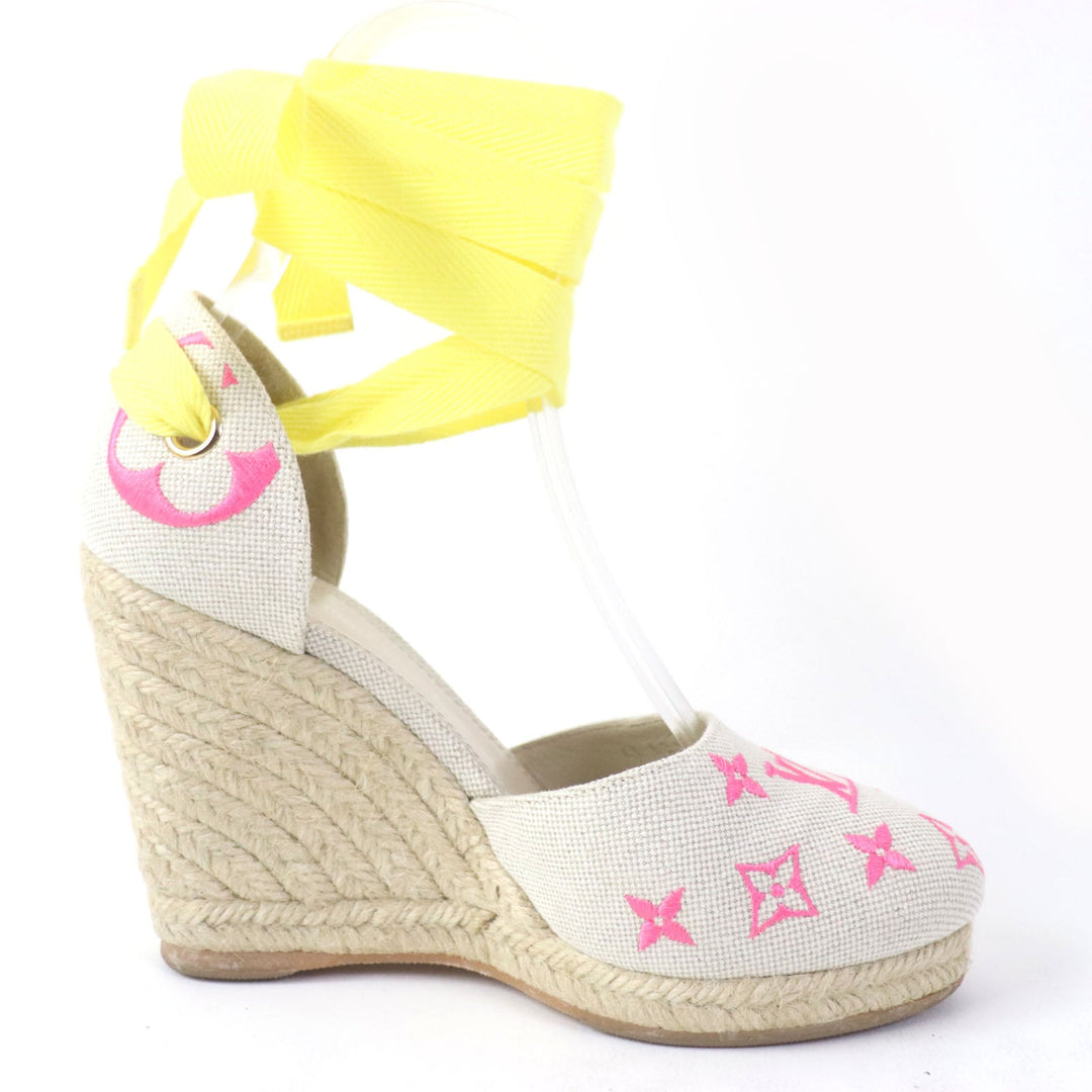 LOUIS VUITTON Sandals canvas multicolor Espadrille sandals Wedge sole Starboard Lines Women 37 1/2 Used Authentic