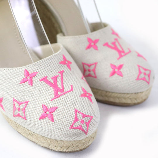 LOUIS VUITTON Sandals canvas multicolor Espadrille sandals Wedge sole Starboard Lines Women 37 1/2 Used Authentic